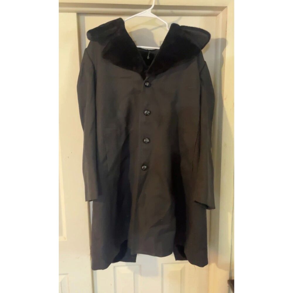 Vtg London Fog Mens Trench Coat Faux Fur Size 40 Long Button Up Grey